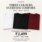 SAMIO Men's Essential Cotton Tees (Pack of 3) | Regular Fit | 200 GSM