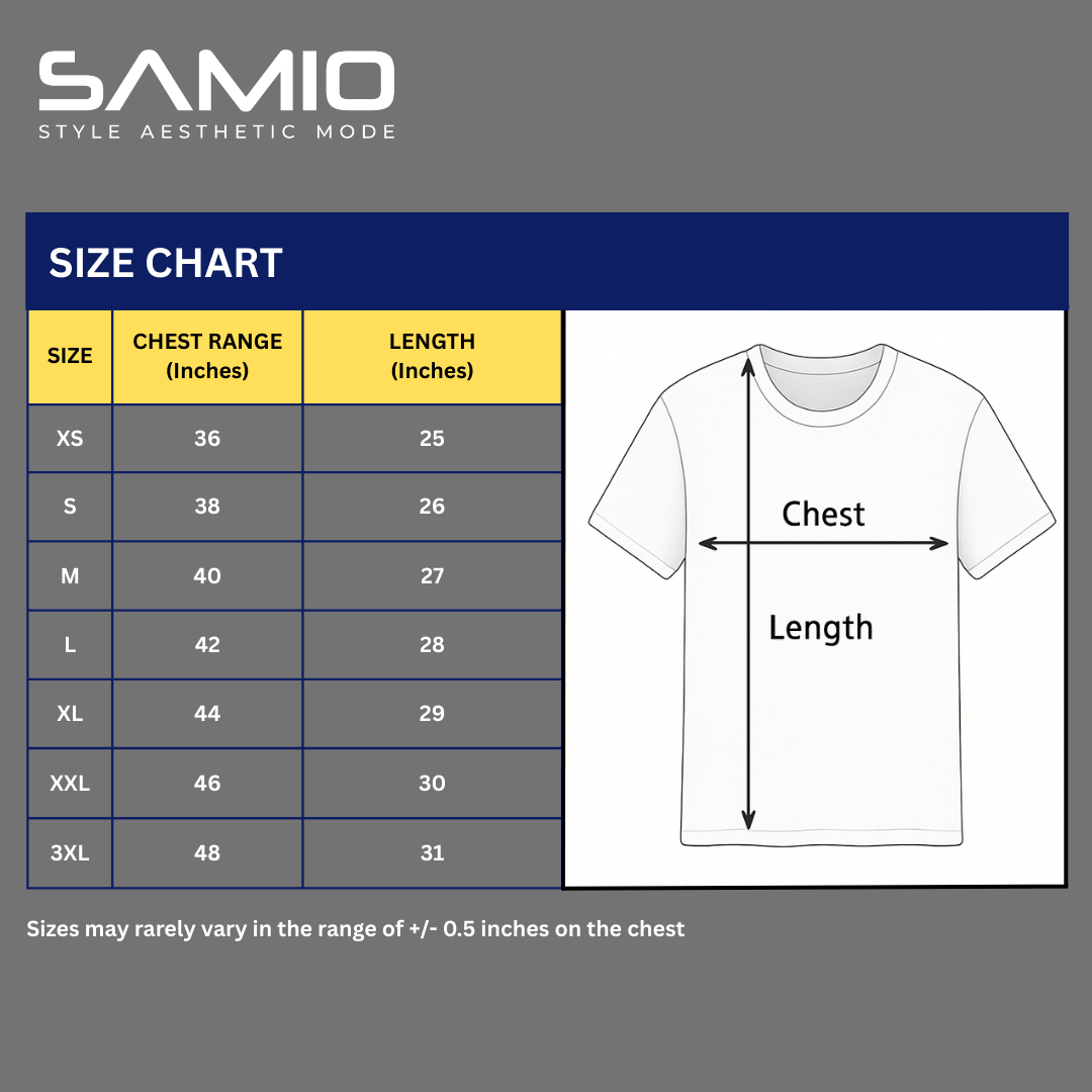 SAMIO Cotton Printed T-Shirt for Men | Regular Fit | Black | 100% Cotton | 200 GSM
