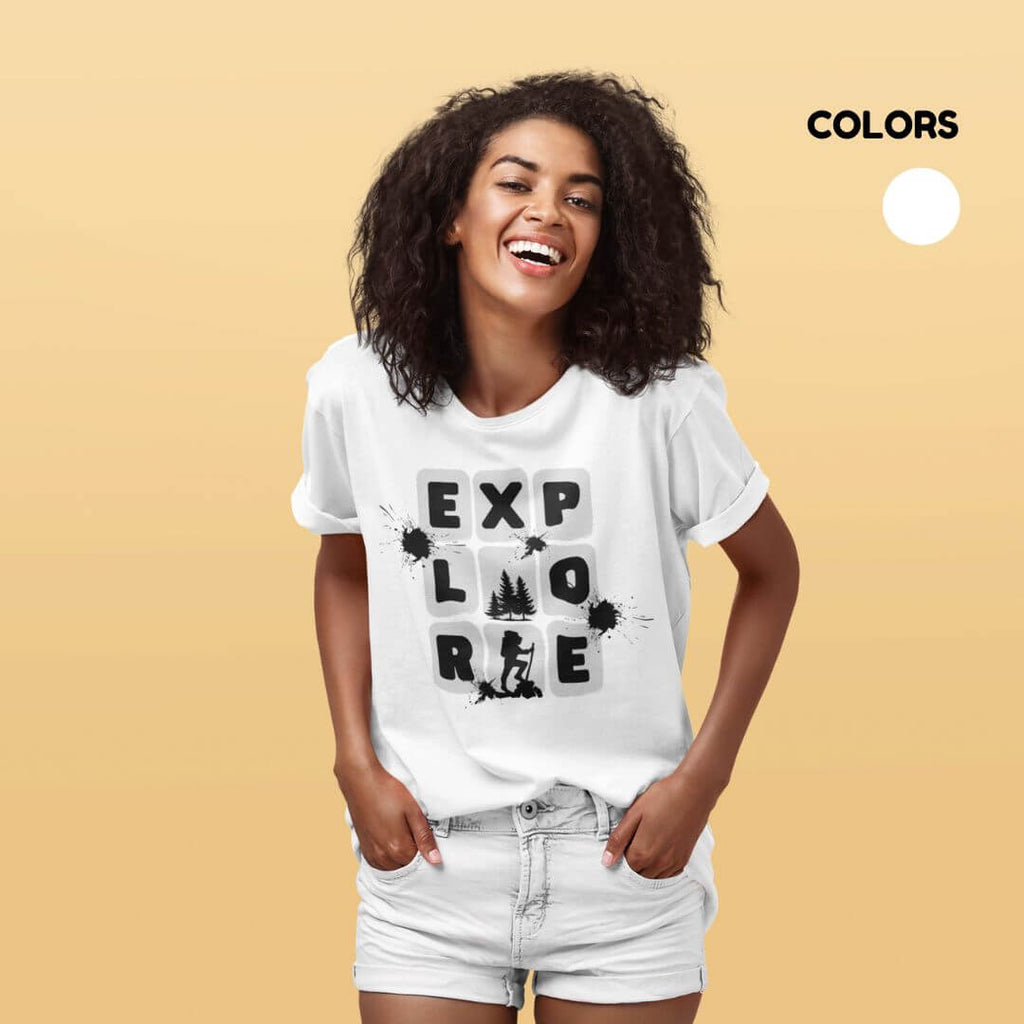 SAMIO Women’s Printed Cotton T-Shirt | White | Regular Fit | 200 GSM Premium Fabric