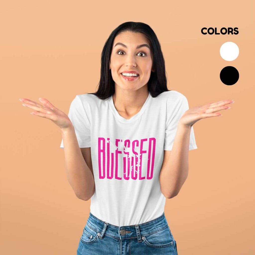 SAMIO Women’s Printed Cotton T-Shirt | Black | White | Regular Fit | 200 GSM Premium Fabric