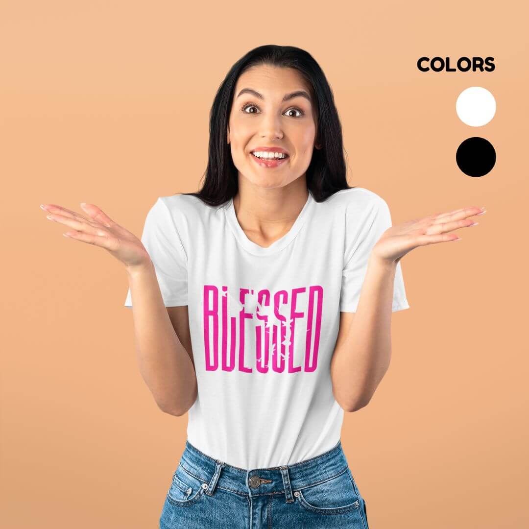 SAMIO Women’s Printed Cotton T-Shirt | Black | White | Regular Fit | 200 GSM Premium Fabric