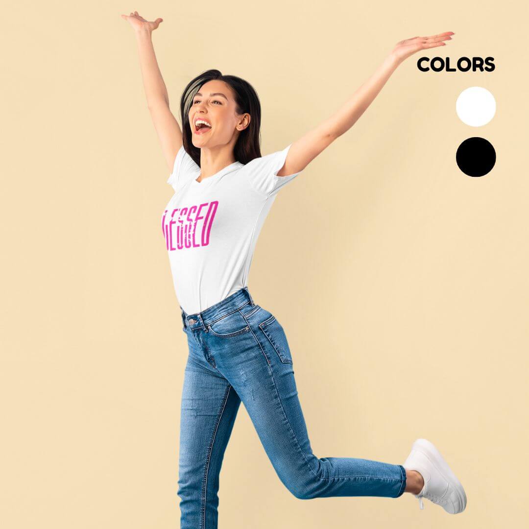 SAMIO Women’s Printed Cotton T-Shirt | Black | White | Regular Fit | 200 GSM Premium Fabric