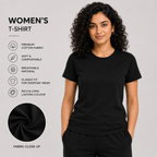 SAMIO Women's Cotton T-Shirt | Black | Regular Fit | 200 GSM