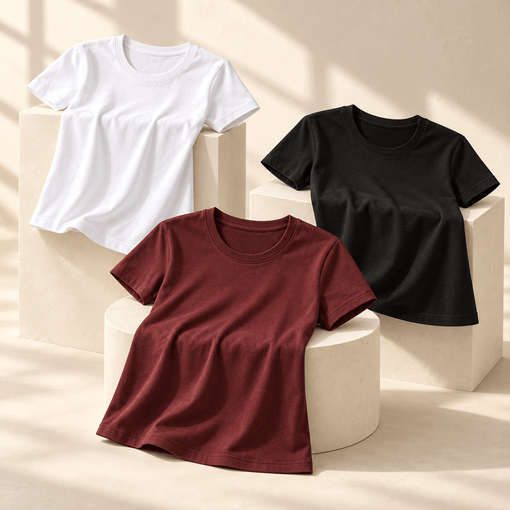 SAMIO Women's Essential Cotton Tees (Pack of 3) | Regular Fit | 200 GSM