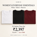 SAMIO Women's Essential Cotton Tees (Pack of 3) | Regular Fit | 200 GSM