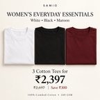 SAMIO Women's Essential Cotton Tees (Pack of 3) | Regular Fit | 200 GSM
