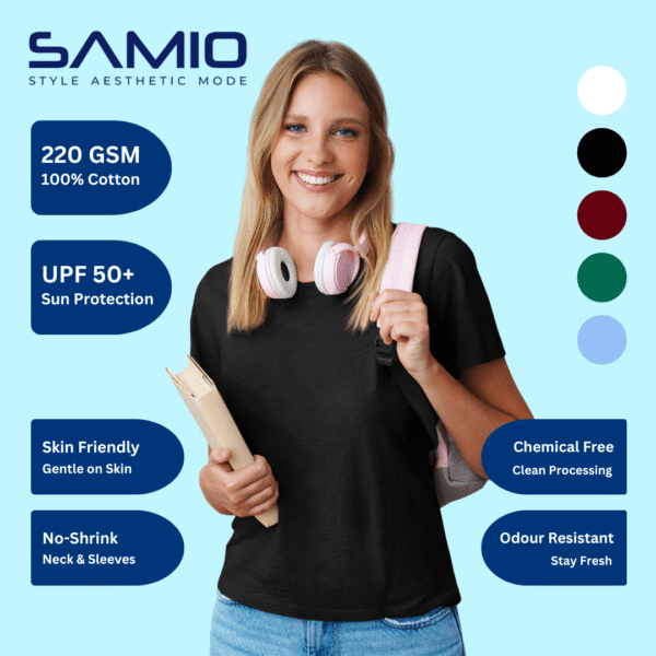 SAMIO 220 GSM 100 percent cotton women's t-shirt