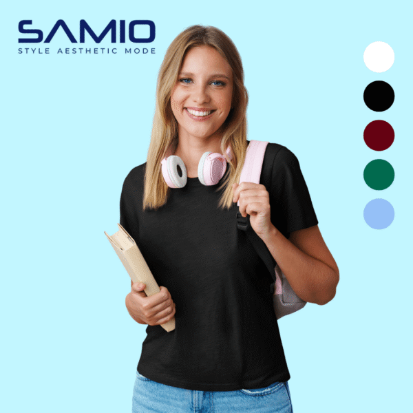 Plain black women's cotton t-shirt mockup