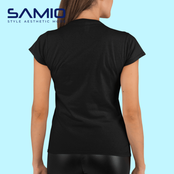 Model wearing plain black cotton t-shirt