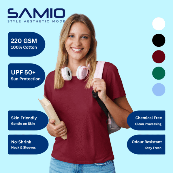 SAMIO 220 GSM 100 percent cotton women's t-shirt