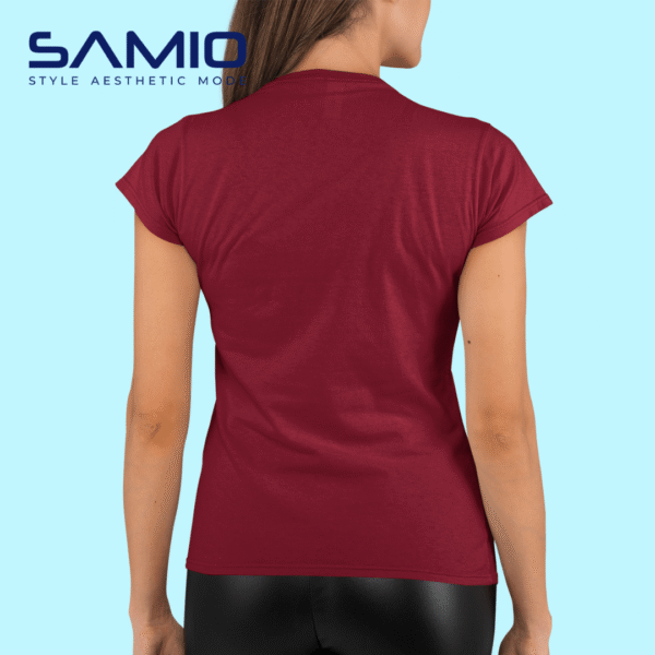 Model wearing plain maroon cotton t-shirt