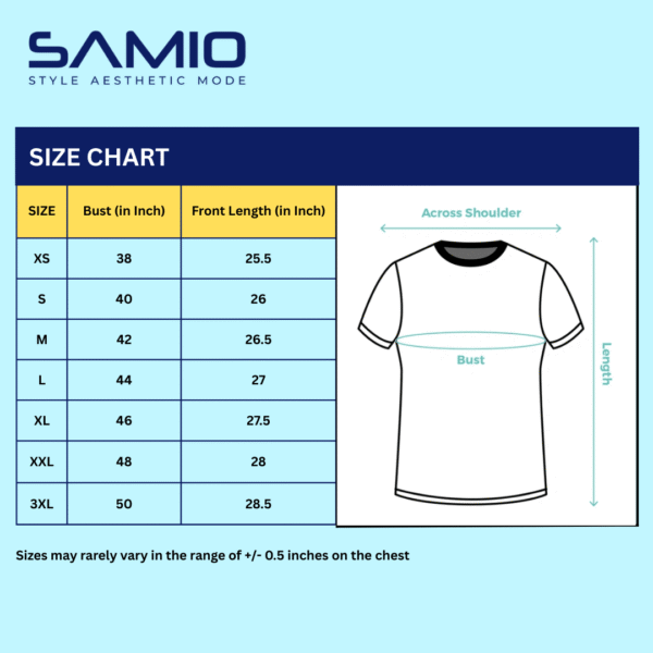 SAMIO women's cotton t-shirt size chart