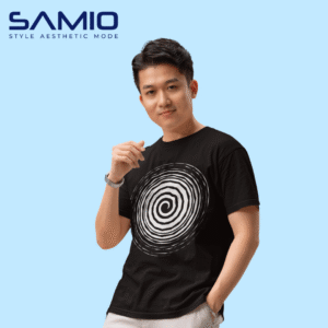 Men’s white cotton t-shirt with colorful artistic infinity graphic print and round neck design