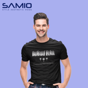 Men’s white cotton t-shirt with colorful artistic refined echo graphic print and round neck design