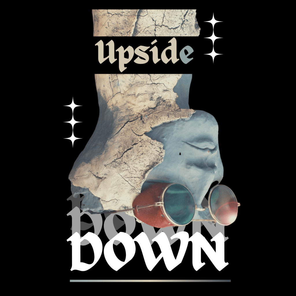 Men’s black cotton t-shirt with artistic upside down print and round neck design
