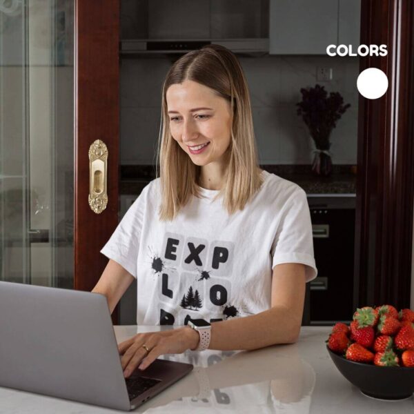 Women’s white cotton t-shirt with colorful artistic explore graphic print and round neck design