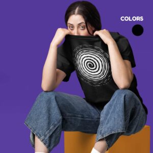 Women’s white cotton t-shirt with colorful artistic infinity graphic print and round neck design