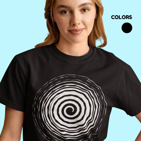 Women’s white cotton t-shirt with colorful artistic infinity graphic print and round neck design